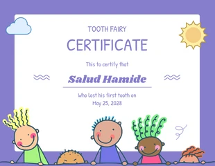 Free  Template: Purple White Tooth Fairy Certificate Template