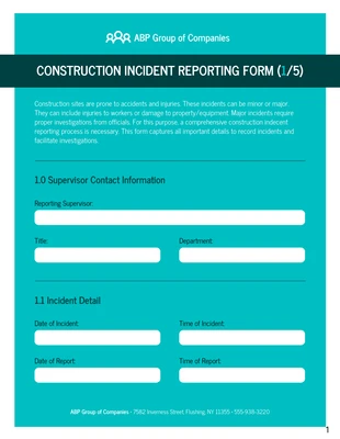 premium  Template: Construction Injury Damage Incident Report Template