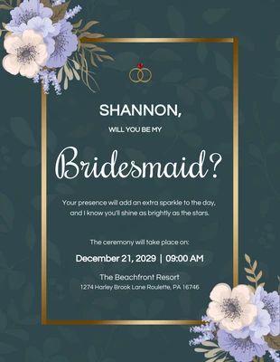 Free  Template: Green Floral Bridesmaid Invitation