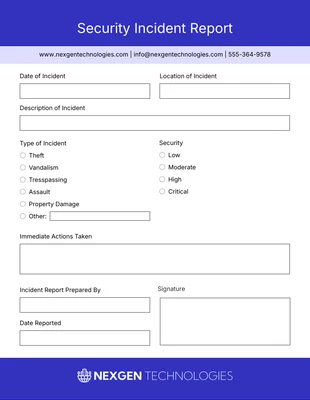 Free interactive Template: Security Incident Report Template