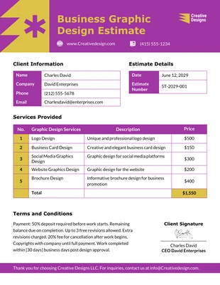 business  Template: Business Graphic Design Estimate Template