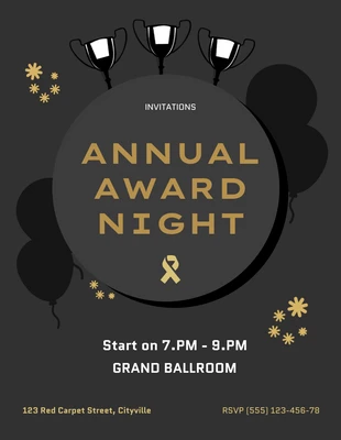 Free  Template: Black And Gold Awards Night Invitation