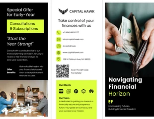 Free interactive Template: Neon Minimalist Finance Company Tri Fold Brochure Template