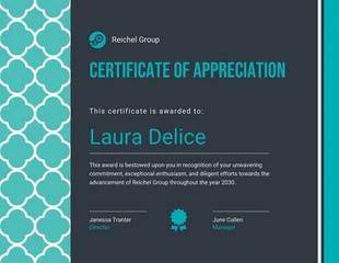 premium  Template: Gray Teal Pattern Certificate of Appreciation Template