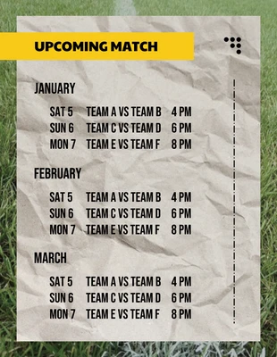 Free  Template: Green Modern Texture Upcoming Match Football Schedule Template