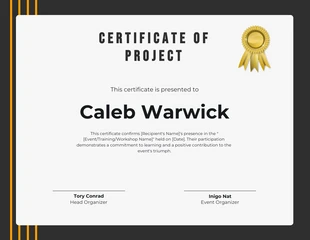 premium  Template: Black Orange Simple Project Certificate Template