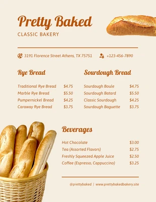 Free  Template: Beige Classic Bakery Menu