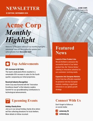 Free  Template: Monthly Highlights Newsletter Template