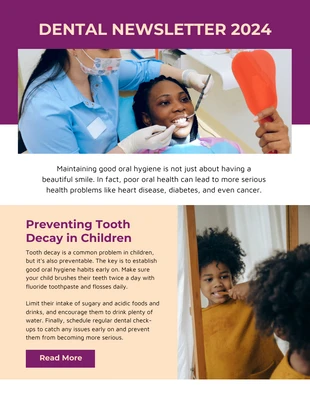 Free  Template: Minimalist Yellow Purple Dental Newsletter Template