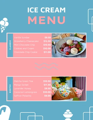 Free  Template: Pink And Soft Blue Modern Ice Cream Menu