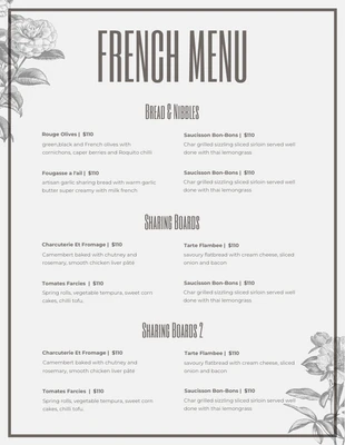 Free  Template: Light Grey Classic Retro French Menu