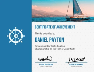 Free  Template: Modern Boating Sport Certificate of Achievement Template