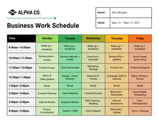 Free  Template: Business Work Weekly Schedule Planner Template