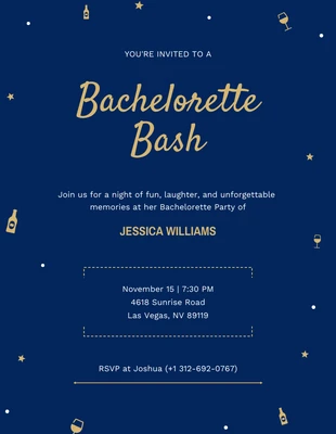 Free  Template: Dark Blue And Gold Bachelorette Invitation