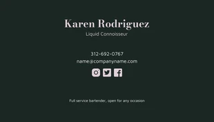 Simple Prim and Green Bartender Business Card - Page 2