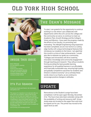 Free  Template: Green High School Newsletter Example Template