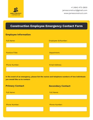 premium  Template: Construction Employee Emergency Contact Form Template