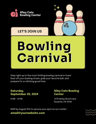 Free  Template: Black And Yellow Green Bowling Invitation