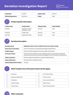 Free interactive Template: Quality Investigation Report Template