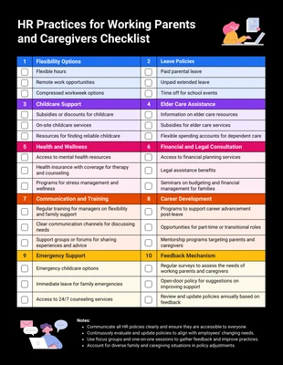 Free interactive Template: HR Support for Working Parents and Caregivers Checklist