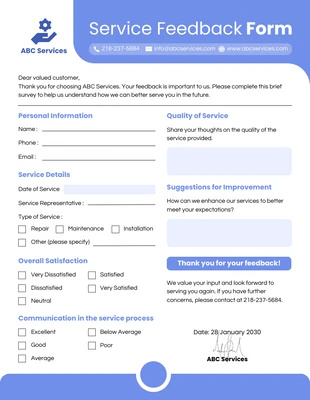 business  Template: Service Feedback Form Template