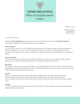 Free  Template: Sample Employment Job Offer Letter Template