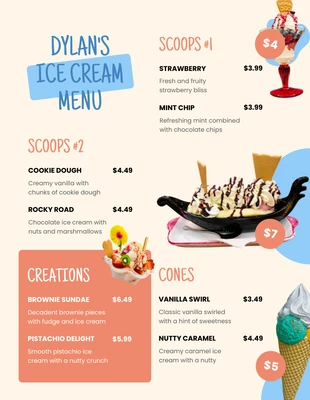 Free  Template: Colorful Blue and Orange Ice Cream Menus