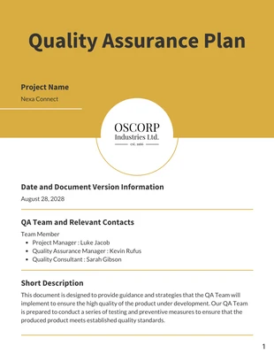 Free  Template: Yellow Minimalist QA Plan Template