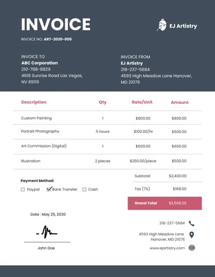 business  Template: Digital Art Work Service Invoice Template