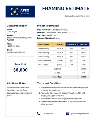 premium  Template: Framing Estimate Template