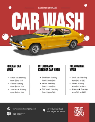 premium  Template: Modern Red Black Car Wash Price List Template