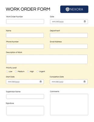 Free  Template: Work Order Form Template