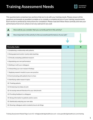 Free  Template: Healthcare Training Assessment Medical Checklist Template