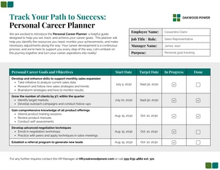 premium interactive Template: Personal Career Planner for Goal Tracking Template