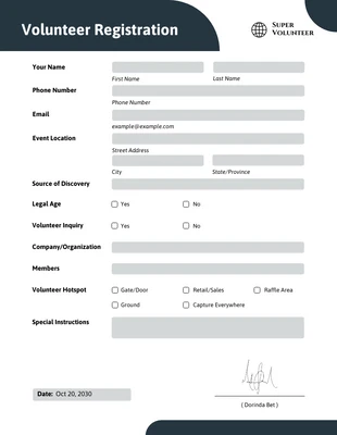 Free  Template: Simple Volunteer and Community Service Form Template