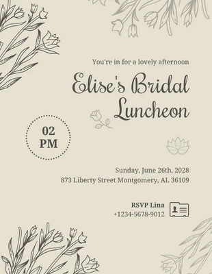 Free  Template: Light Beige Classic Retro Bridal Luncheon Invitation