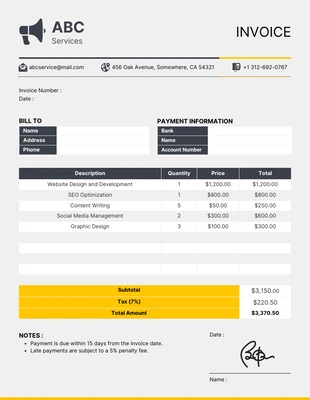 premium  Template: Dark Gray Yellow Service Invoice Template