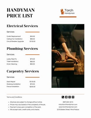 Free  Template: Brown White Handyman Price List Template