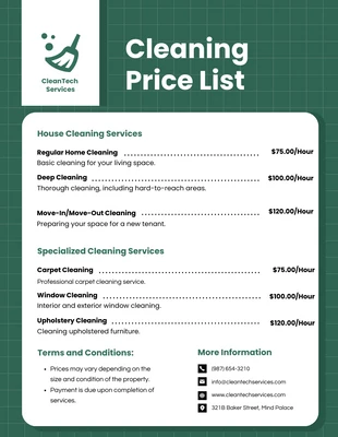 Free  Template: Green Pattern Cleaning Price List Template