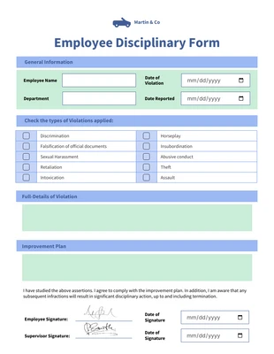 Free interactive Template: Employee Disciplinary Action Form Template