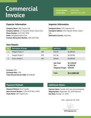 premium  Template: Minimalist Green Commercial Invoice Template