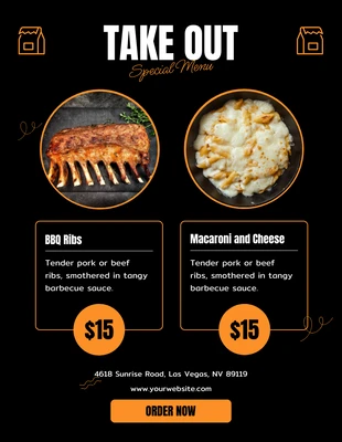 Free  Template: Simple Back Orange Take Out Menu