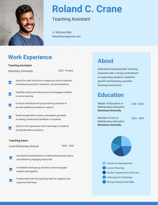 Free  Template: Light Blue Teaching Assistant Resume Template