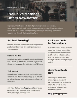 Free  Template: Brown Cream Exclusive Member Offers Newsletter Template