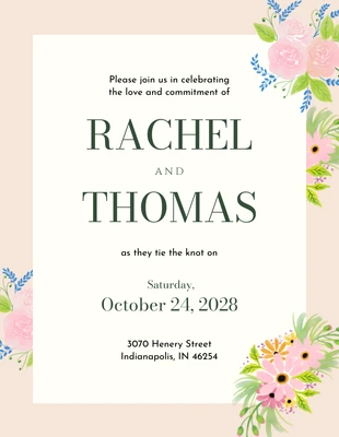 Free  Template: Peach and Cream Floral Wedding Reception Card