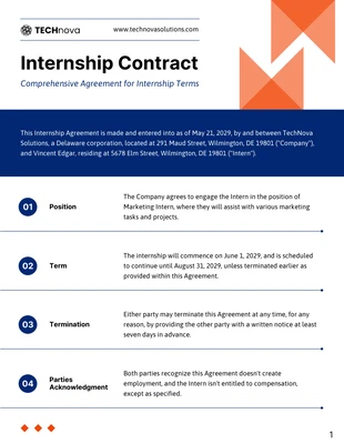 business  Template: Internship Contract Template