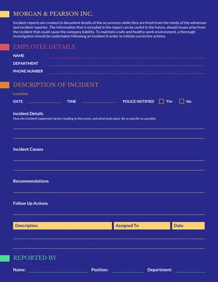 Free  Template: Blue Incident Report Template