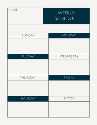 Free  Template: Navy Blue Minimalist Grid Weekly Schedule Template