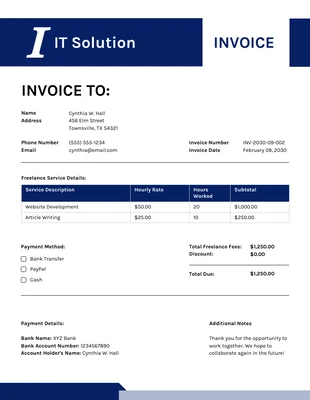 business  Template: White Blue IT Solution Freelance Invoice Template