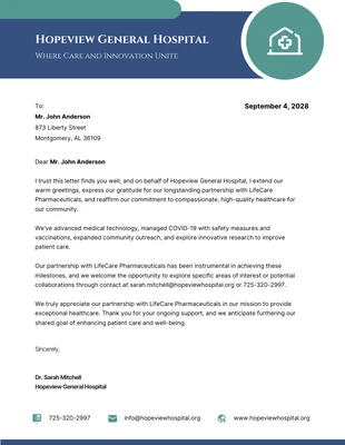 Free  Template: Blue Tosca Hospital Letterhead